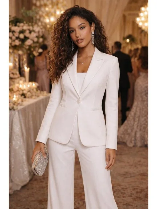 Lulus Enticing Endeavors Jumpsuit Sz Medium White Square Neck Wide Leg Bridal - Picture 7 of 8